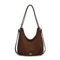 Dark brown suede vintage backpack and tote with silver metal buckle and large capacity - Brown