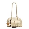 Sac Boston couleur thé au lait en cuir PU avec poches et pendentifs de baseball - Avec Pendentif / Blanc