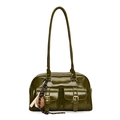 Sac bandoulière vert foncé en similicuir huilé avec poches à boucles et porte-clés - Avec Pendentif / Vert