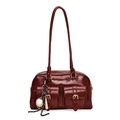 Sac Boston rétro bordeaux avec boucles dorées et un charm de baseball ludique - Avec Pendentif / Rouge