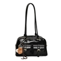 Sac Boston noir brillant avec doubles poignées, poches et breloques baseball sur blanc - Avec Pendentif / Noir