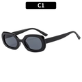 Retro rectangle sunglasses with glossy black frame and gray tinted lenses style C1 - Black Frame Grey Lens (C1)
