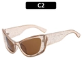 Y2K cat eye sunglasses with transparent champagne frames and silver glitter accents - C2-Transparent Tea Frame Tea Lens (With Glitter)