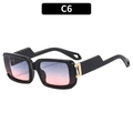Chic square sunglasses with black frames, blue-to-pink gradient lenses, and gold hinges - Black Frame Gray Pink Gradient Lens