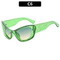 Retro cat-eye sunglasses with green glitter frame and blue-green gradient lenses - C6-Transparent Green Frame Green Yellow Lens (With Glitter)