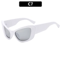Chic white cat-eye sunglasses with silver lenses and futuristic y2k oversized frame - C7-Solid White Frame Mercury Lens