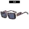 Lunettes de soleil carrées à monture écailles et détails de charnière dorés, style C3 - Motif de Marbre Noir Verres Noir Gris