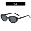 Retro oval sunglasses with black plastic frame and dark grey lenses in C1 style - C1-Black Frame Black Grey Lens