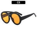 Retro oversized ronde zonnebril met glanzend zwart montuur en oranje glazen - Zwart Frame Oranje Lenzen (C6)