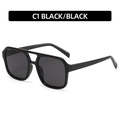 Klassieke aviator zonnebril met dubbele brug in glanzend zwart frame en donkere glazen - Zwart Montuur Zwart Grijze Lenzen (C1)