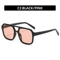 Klassieke zwarte piloot zonnebril met roze glazen en dubbele brug in retro stijl - Zwart Frame Roze Lens (C3)