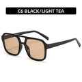 Classic double bridge pilot sunglasses with black frame and light tea lenses - Black Frame Champagne Lens (C6)