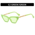 Occhiali da sole cat-eye retrò con montatura verde e stanghette a catena in metallo oro - Montatura Verde Lente Verde (C2)