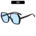 Lunettes de soleil hexagonales oversize noires avec verres bleu clair translucides C5 - Monture Noire Verres Bleus (C5)