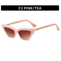 Occhiali da sole cat-eye rosa con aste a catena e lenti sfumate color tè opaco - Montatura Rosa Lente Marrone (C3)
