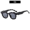 Sweet scalloped edge black sunglasses with thick frames and dark gray lenses - C1-Black Frame Black Grey Lens