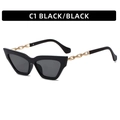 Lunettes de soleil œil de chat à monture noire et branches en chaîne dorée modèle C1 - Monture Noire Verres Gris Noir (C1)