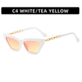 Lunettes œil de chat blanches avec verres jaunes thé et branches chaînes dorées style C4 - Monture Blanche Verre Jaune Thé (C4)