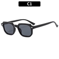 Classic black square sunglasses with silver metal rivets and dark polarized lenses - Black Frame Grey Lens (C1)