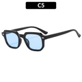 Retro square sunglasses with thick black frame and light blue lenses in C5 variant - Black Frame Blue Lens (C5)