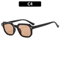 Retro black square sunglasses with tinted orange lenses and metal rivet accents - Black Frame Tea Lens (C4)