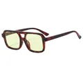 Classic tortoise shell square sunglasses with double bridge and pale yellow lenses - Tortoiseshell Frame Green Lens
