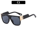 Square fashion sunglasses with oversized black frames and gold hollow metal temple detail - Black Frame Black Grey Lens (C1)
