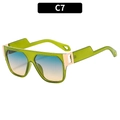 Square green translucent frame sunglasses with blue-orange gradient lenses and UV400 - Green Frame Blue Yellow Lens (C7)