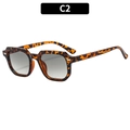 Retro square tortoiseshell sunglasses with brown leopard frame and grey gradient lenses - Demi Frame Double Green Lens (C2)