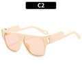 Chic square flat top sunglasses with cream frame, orange lenses and gold metal accents - Beige Frame Champagne Lens (C2)