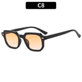Retro square sunglasses with thick black frame, orange lenses, and silver rivet detail - Black Frame Double Orange Lens (C8)