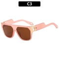 Oversized square sunglasses in translucent pink finish with golden metal temple accent - Pink Frame Tea Lens (C3)