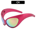 Magenta Y2K Wrap-Sonnenbrille mit futuristischem schmalem Rahmen und schillernden Gläsern - Roter Rahmen Rosa Spiegellinsen