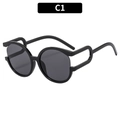 Lunettes de soleil rondes noires avec branches géométriques ajourées, style C1 - Monture Noire Verres Gris (C1)