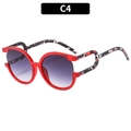 Lunettes de soleil rondes oversize C4 avec détails rouges et branches à motif floral - Monture Rouge Verres Dégradés Gris (C4)