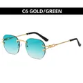 Gafas de sol sin montura con patillas doradas y lentes verdes degradadas C6 estilo retro - Marco Dorado Verde Degradado
