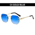 Gafas de sol sin montura con patillas doradas y lentes degradadas azules en C4 - Marco Dorado Azul Degradado