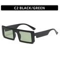 Retro square sunglasses in gloss black frame with dark green lenses, C2 model - C2-Black Frame Dark Green Lens