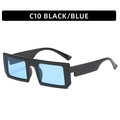 Retro square sunglasses in black frame with blue lenses and wide temples C10 - C10-Black Frame Blue Lens