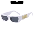 Retro square white thick frame sunglasses with grey lenses and gold metal accents - White Frame Grey Lens