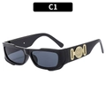 Retro square black sunglasses with dark gray lenses and gold embossed temple detail - Black Frame Grey Lens