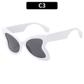 Retro butterfly sunglasses featuring white frames and dark grey lenses, C3 style - C3-Solid White Frame Black Gray Lenses