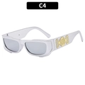 Fashion square sunglasses with silver metal frame, translucent grey lenses, and punk accents - Silver Frame Mirror Lens