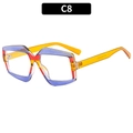 Polygonale Übergroße Geometrische Sonnenbrille mit Violett und Orange Farblock-Rahmen - Blauer Rahmen Gelbe Bügel Klare Linse (C8)