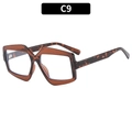 Polygonale geometrische Sonnenbrille in Schildpatt-Optik, Modell C9 für Damen - Tee Rahmen Klare Linsen (C9)