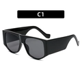Oversized black fashion sunglasses with wide temples and dark grey UV lenses in C1 style - Black Frame Black Grey Lens (C1)