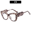 Fashionable cat eye sunglasses in tortoiseshell C9 finish with thick geometric temples - Black Wrap Flower White Lens