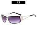 Y2K style silver metal frame sunglasses with purple gradient lenses and hollow temple - Silver Frame Double Grey Lens