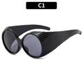 Y2K futuristic oversized sunglasses in glossy black with wide pleated chunky temples - Black Frame Black Grey Lens (C1)
