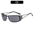 Y2K punk style sunglasses in matte metallic gray with unique hollowed-out temples C1 - Gunmetal Frame Black Grey Lens